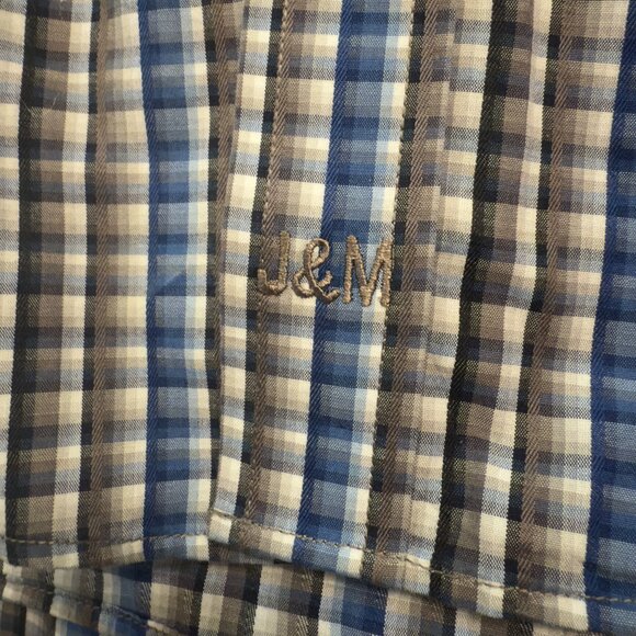 Johnston & Murphy Blue Plaid Button-Up Shirt - Size XL Tailored Fit - Picture 8 of 10